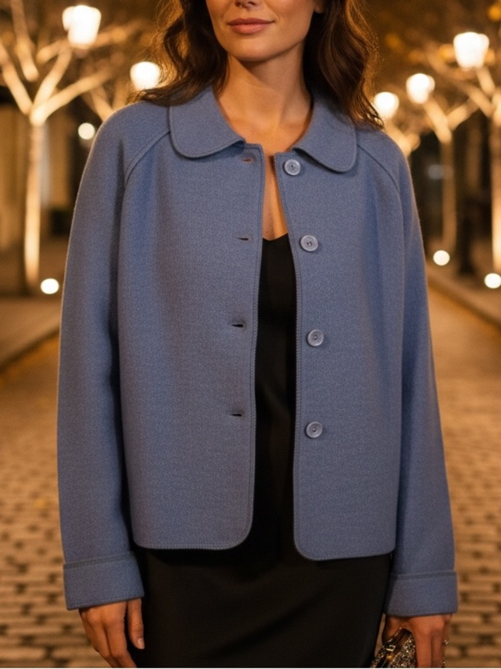 100% Wool Willi Smith Dusty Blue Pea Coat